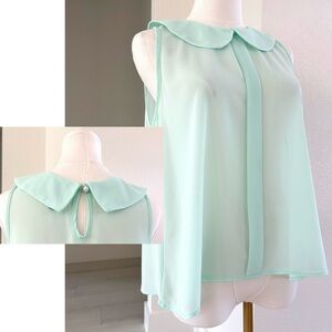 B Jewel Mint Green Semi Sheer Peter Pan Collar Sleeveless Top Womens M
